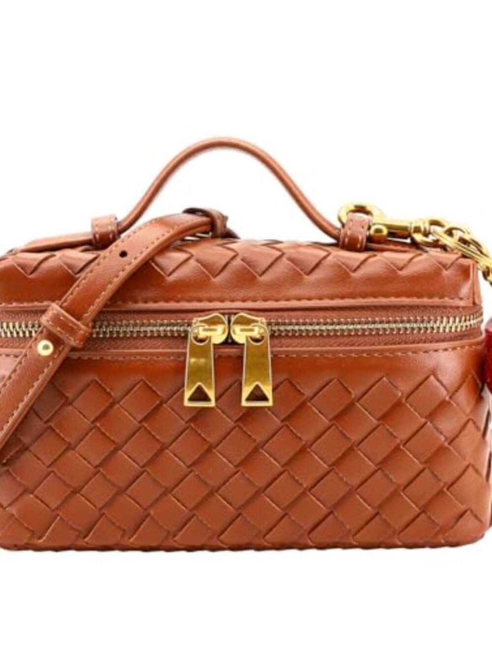 Small Woven Crossbody Bag Mini Top Handle Clutch Purse with Keychain
